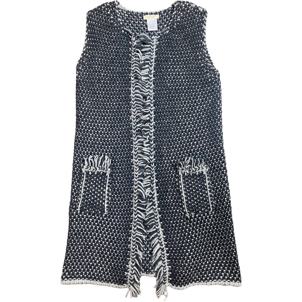 Cocogio Gray & White Crochet Knit Fringe Cardigan Sweater Made in Italy One Size